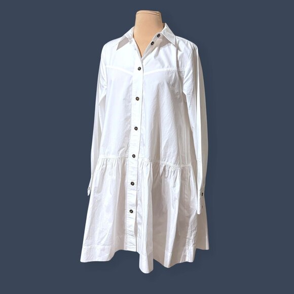 Ganni poplin cotton shirt dress ruffle Hem 36 4 Button Up Classic Office Casual - Picture 5 of 11